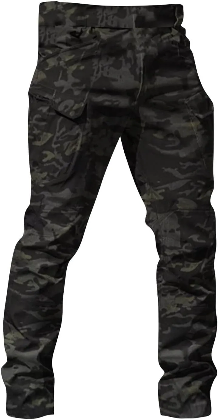Tactical Cargo Pants for Men Stretch Waterproof Ripstop Construction Work Pants Camo Camp Travel Pants Multi Pockets