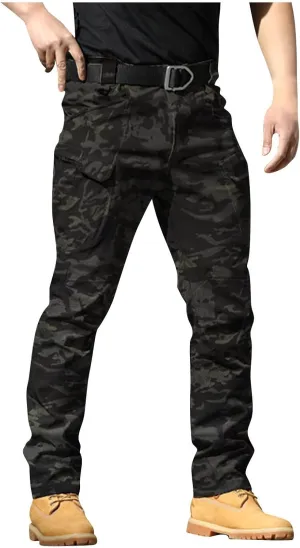 Tactical Cargo Pants for Men Stretch Waterproof Ripstop Construction Work Pants Camo Camp Travel Pants Multi Pockets