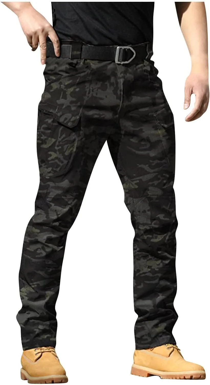 Tactical Cargo Pants for Men Stretch Waterproof Ripstop Construction Work Pants Camo Camp Travel Pants Multi Pockets
