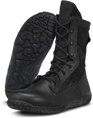 TACTICAL RESEARCH TR Mini-Mil TR102 8" Minimalist Tactical Boots for Men - Lightweight and Breathable Black Leather with Slip-Resistant Vibram Outsole, Black - 14 W