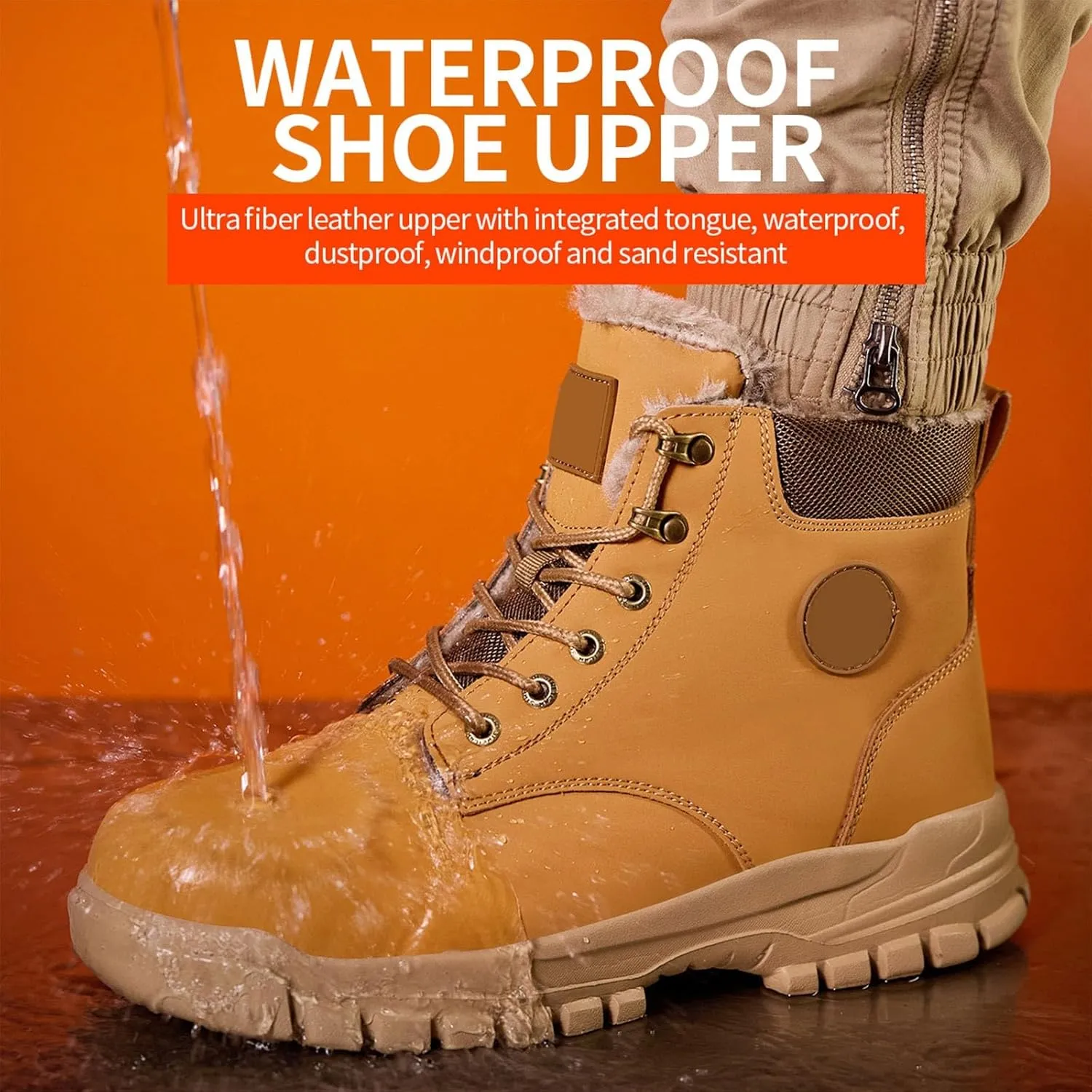 Thick Bottom Non Slip Boots for Men Fleece Lined Warm Ankle Boots Lace Up Non Slip Winter Water Light Men