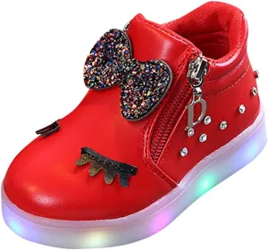 Toddler Girls hinestone Light Up Sneaker High Top Slip On Rubber Bottom Zipper Cute Fashion Toddler Girl Shoes Size 9