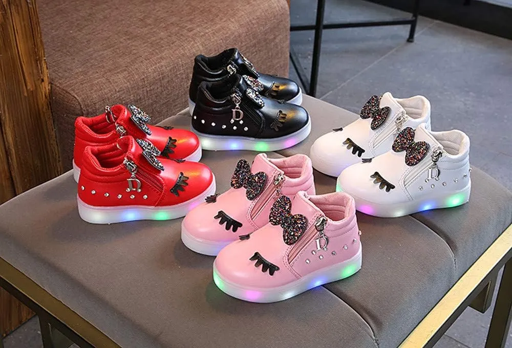 Toddler Girls hinestone Light Up Sneaker High Top Slip On Rubber Bottom Zipper Cute Fashion Toddler Girl Shoes Size 9