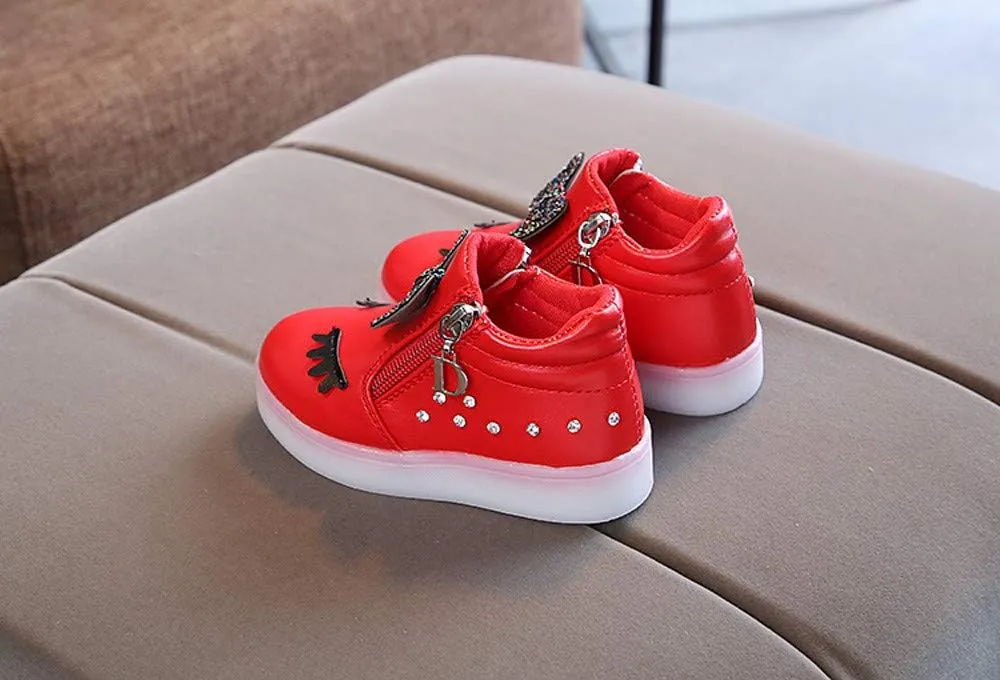 Toddler Girls hinestone Light Up Sneaker High Top Slip On Rubber Bottom Zipper Cute Fashion Toddler Girl Shoes Size 9