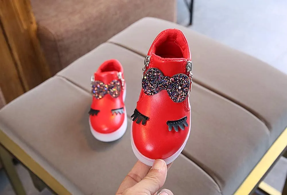 Toddler Girls hinestone Light Up Sneaker High Top Slip On Rubber Bottom Zipper Cute Fashion Toddler Girl Shoes Size 9