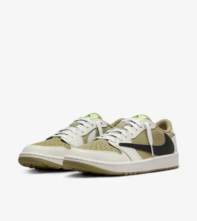Travis Scott x Air Jordan 1 Retro low Golf Neutral Olive multi - directional traction shoes Running Cushioning