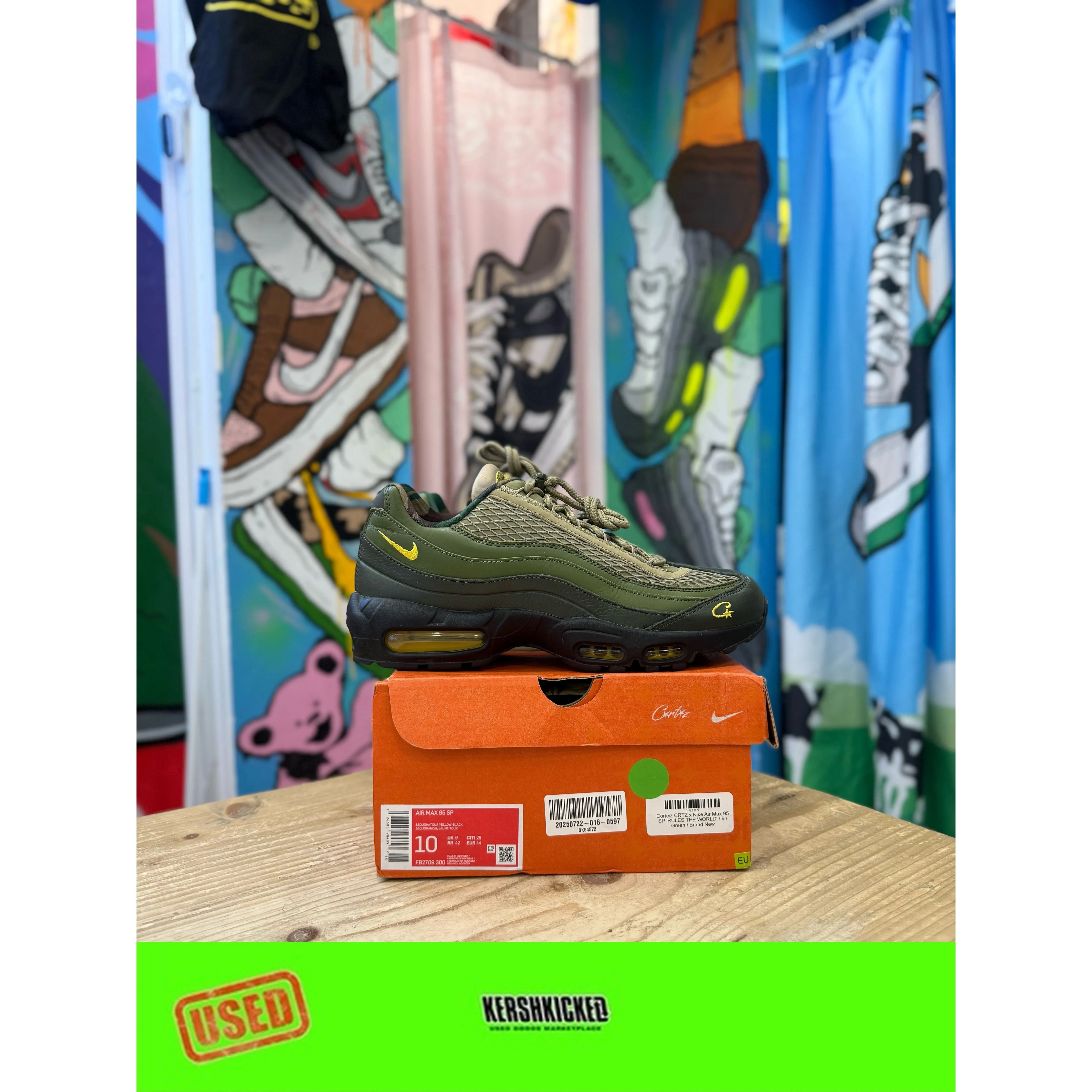 Nike Air Max 95 Corteiz Gutta Green UK 9 Slip Resistant Grooves Heel Counter Reinforcement