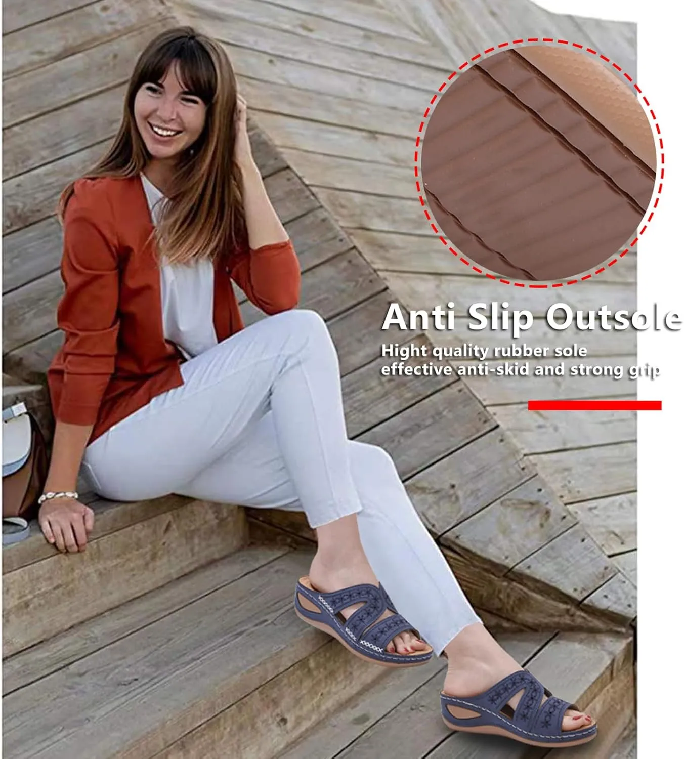 URLECHS Women's Floral Embroidered Platform Wedge Sandals,Open Toe Cutout Comfort Leather Orthopedic Slides with Arch Support,Soft Footbed Shock Absorbing Breathable Slip On Walking Sandals