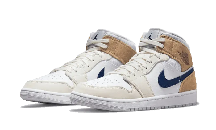 Air Jordan 1 Mid Tan Suede Navy Active Feet