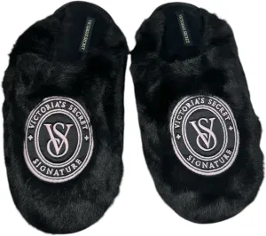 Victoria's Secret Closed Toe Faux Fur Slipper Color Black New