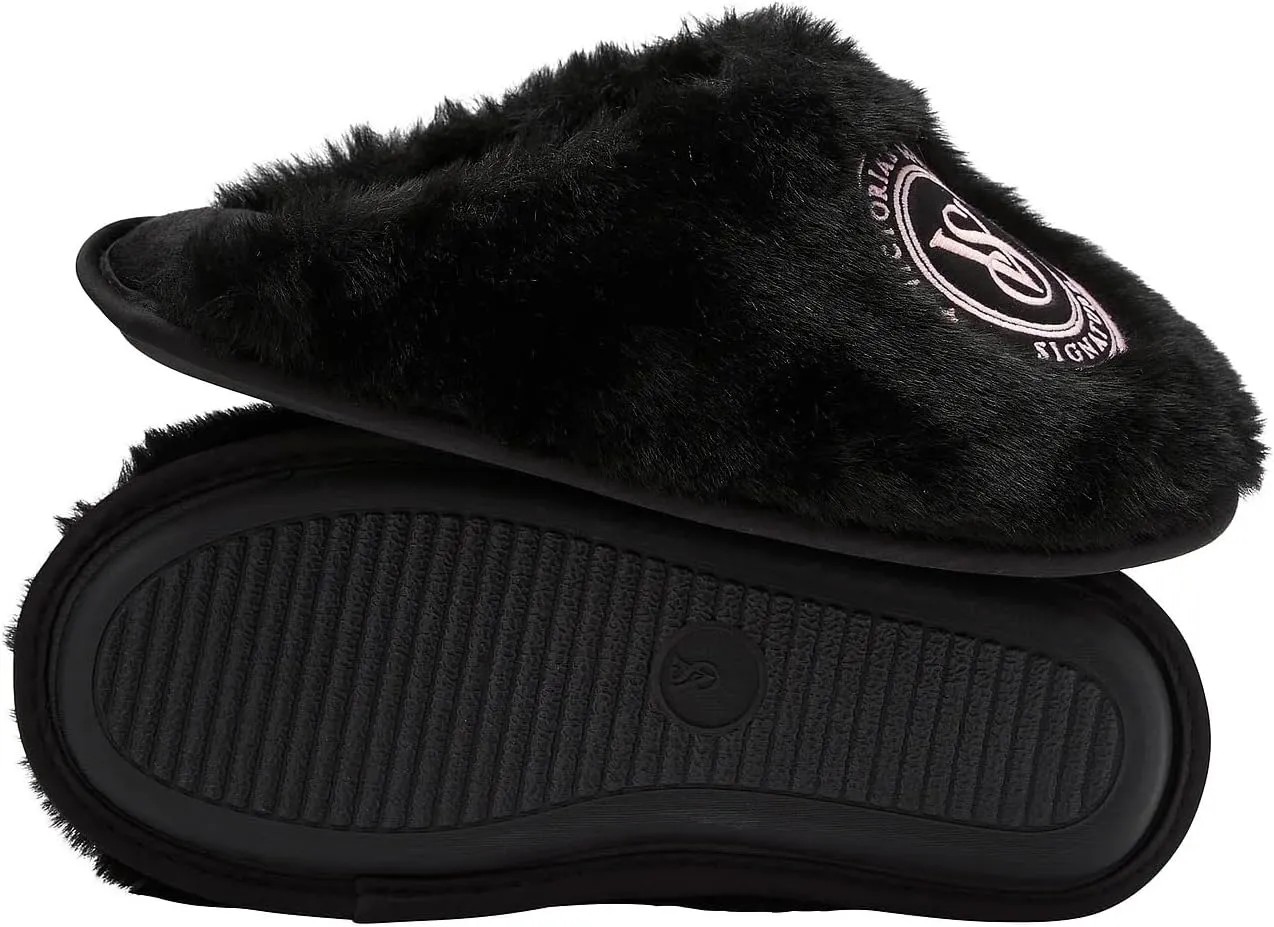 Victoria's Secret Closed Toe Faux Fur Slipper Color Black New