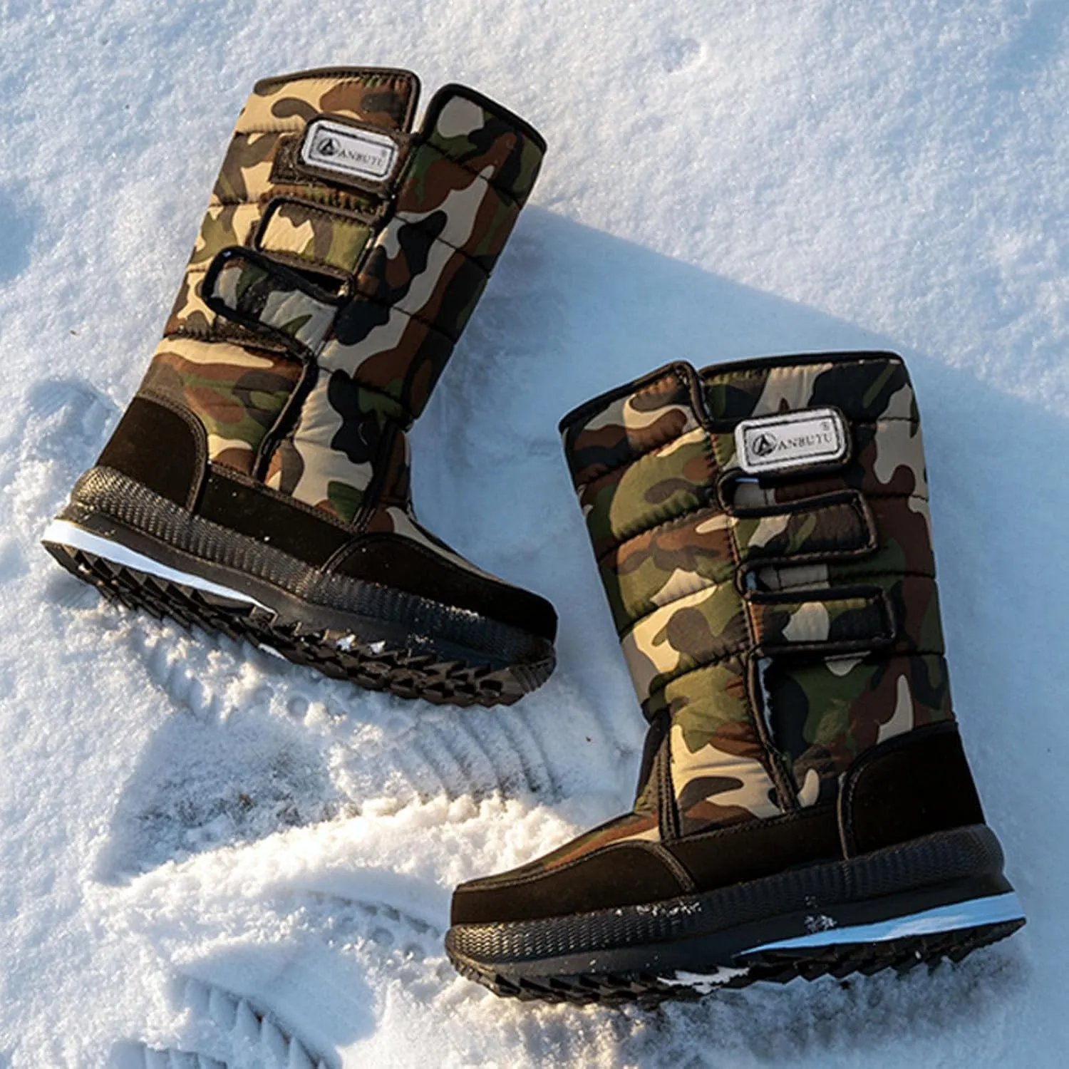 Water Proof Snow Boots for Men Thickened Warm Fleece Boots Thick Bottom Mid Calf Winter Water Proof Work Shoes for Men