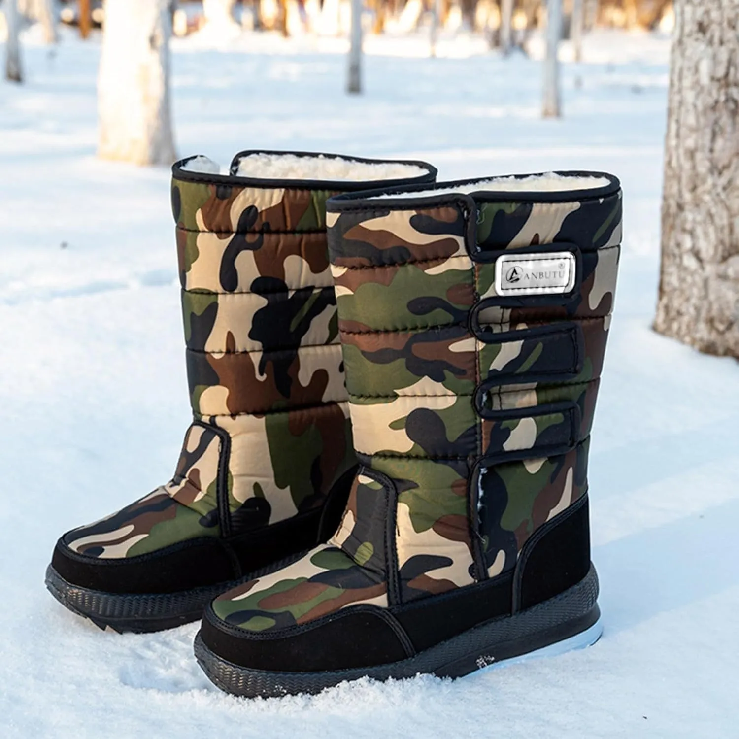 Water Proof Snow Boots for Men Thickened Warm Fleece Boots Thick Bottom Mid Calf Winter Water Proof Work Shoes for Men