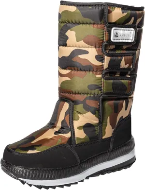 Water Proof Snow Boots for Men Thickened Warm Fleece Boots Thick Bottom Mid Calf Winter Water Proof Work Shoes for Men