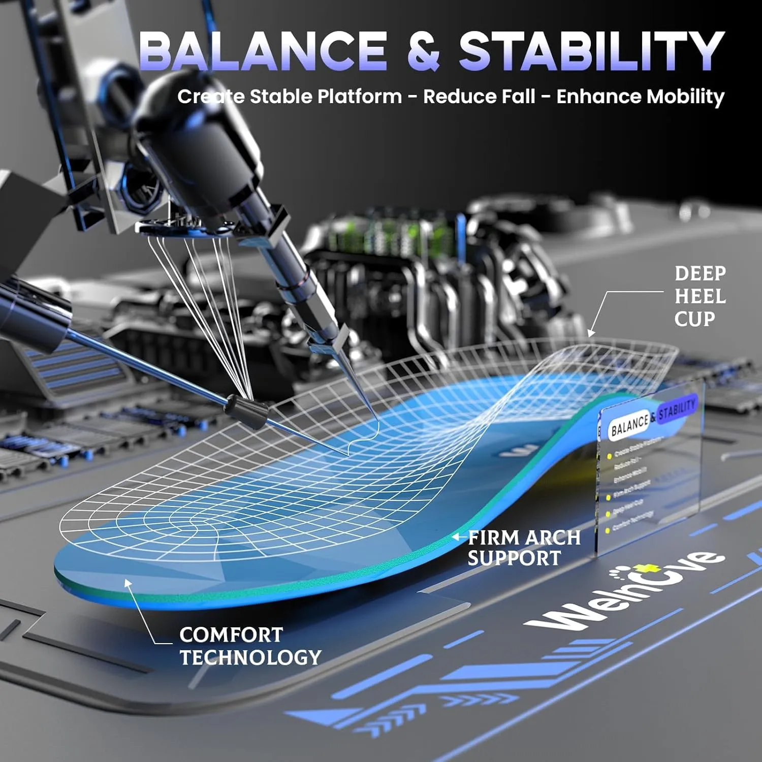 Welnove Carbon Fiber Sport Insoles with Arch Support, Shock Absorbing Performance Insoles for High Impact Sport- Increased Performance,Injury Protection- for Roomy Fit - 9.5-10.5 Men, 11-12 Women