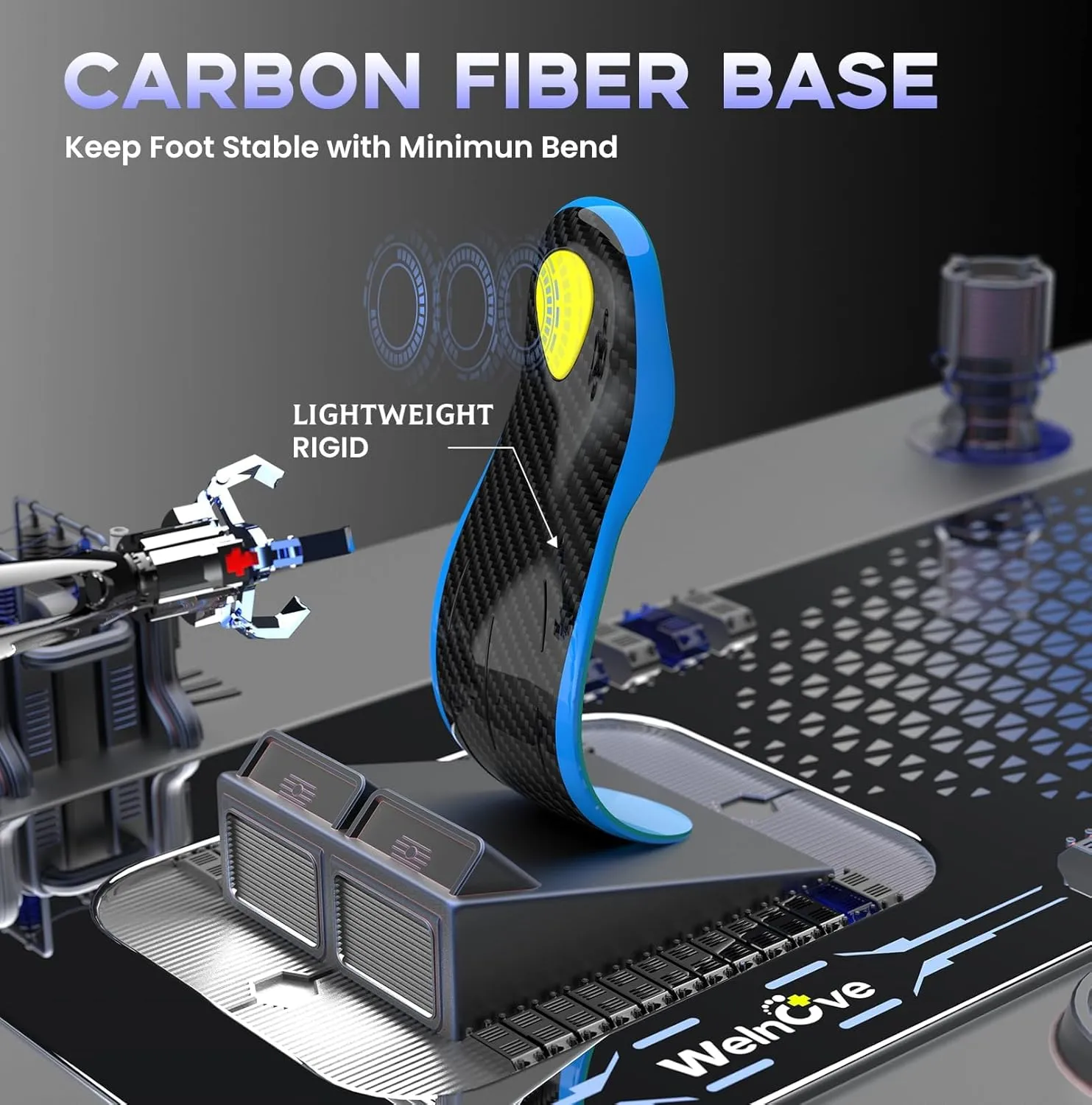 Welnove Carbon Fiber Sport Insoles with Arch Support, Shock Absorbing Performance Insoles for High Impact Sport- Increased Performance,Injury Protection- for Roomy Fit - 9.5-10.5 Men, 11-12 Women