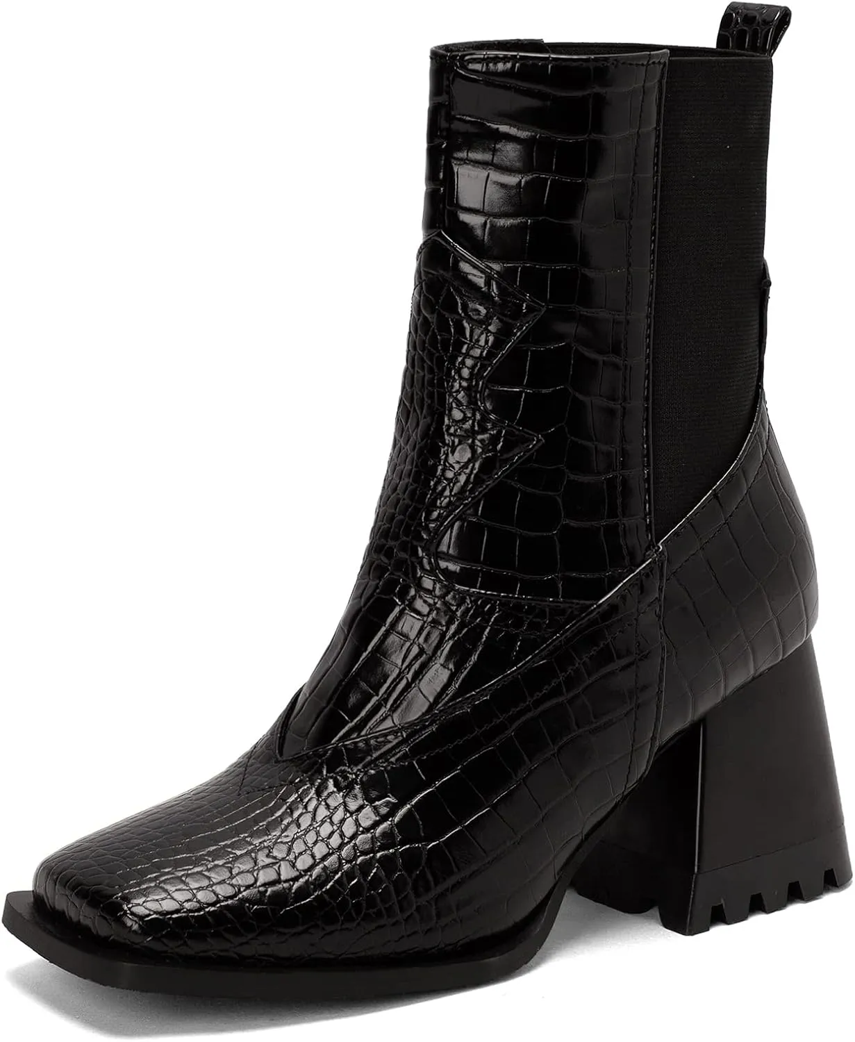 Wide Fit Block Heel Women Chelsea Boots Elastic Band