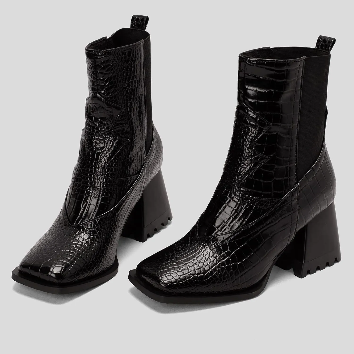 Wide Fit Block Heel Women Chelsea Boots Elastic Band