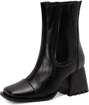 Wide Fit Block Heel Women Chelsea Boots Elastic Band