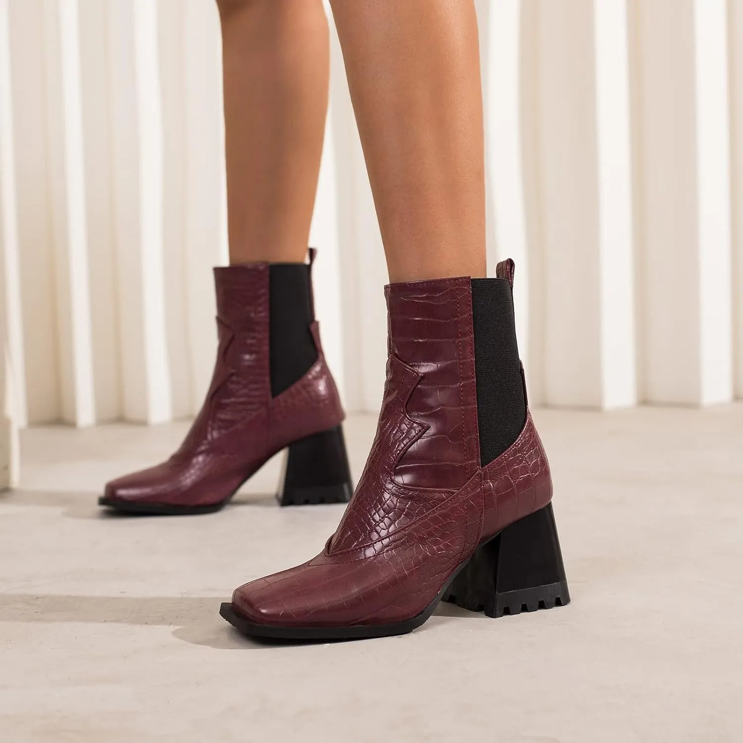 Wide Fit Block Heel Women Chelsea Boots Elastic Band