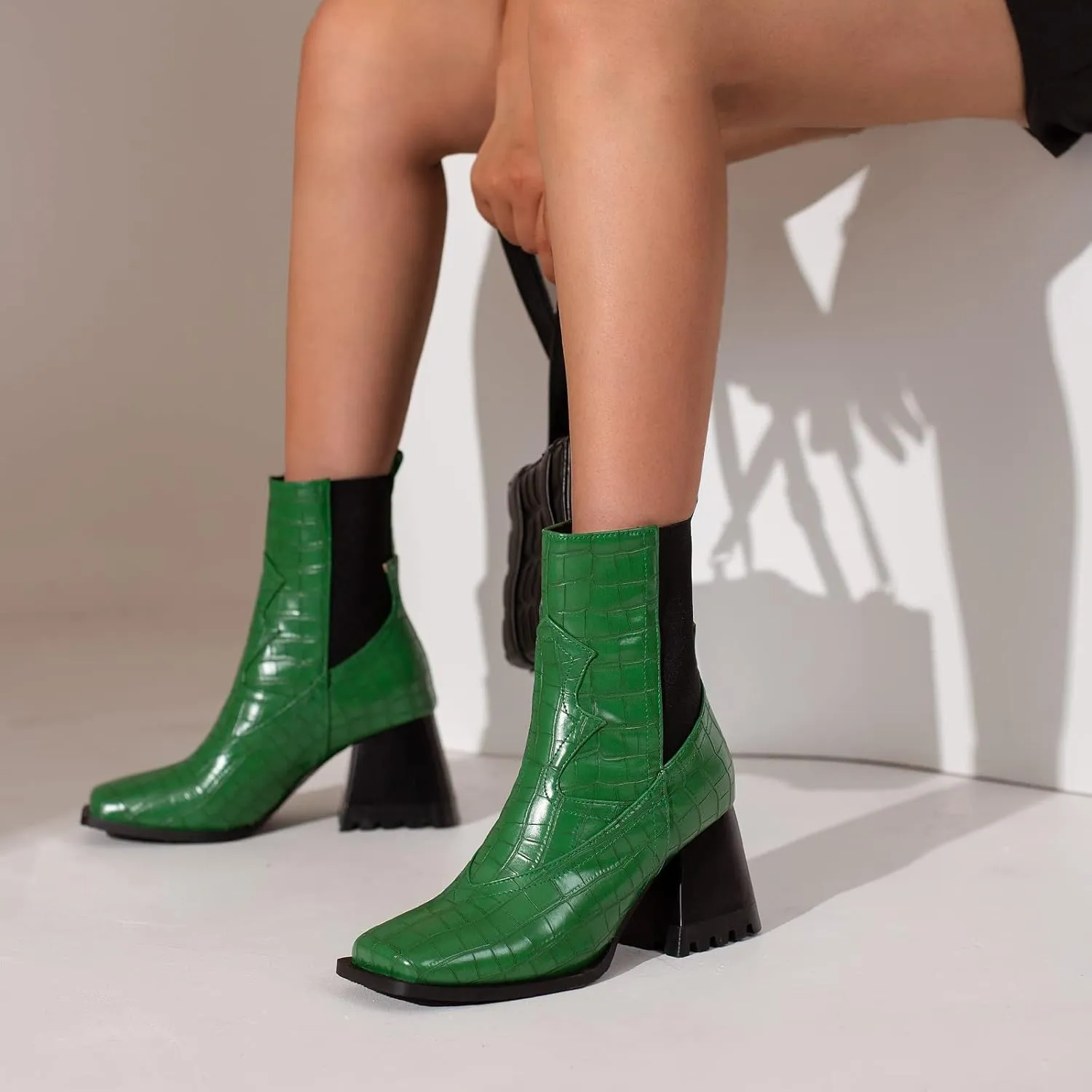 Wide Fit Block Heel Women Chelsea Boots Elastic Band