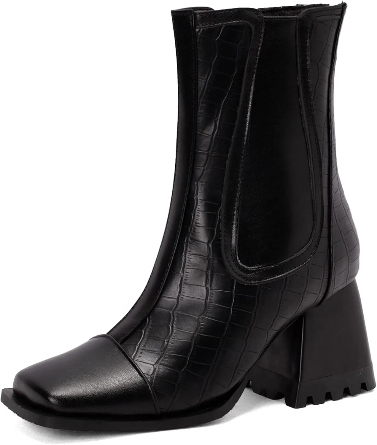 Wide Fit Block Heel Women Chelsea Boots Elastic Band
