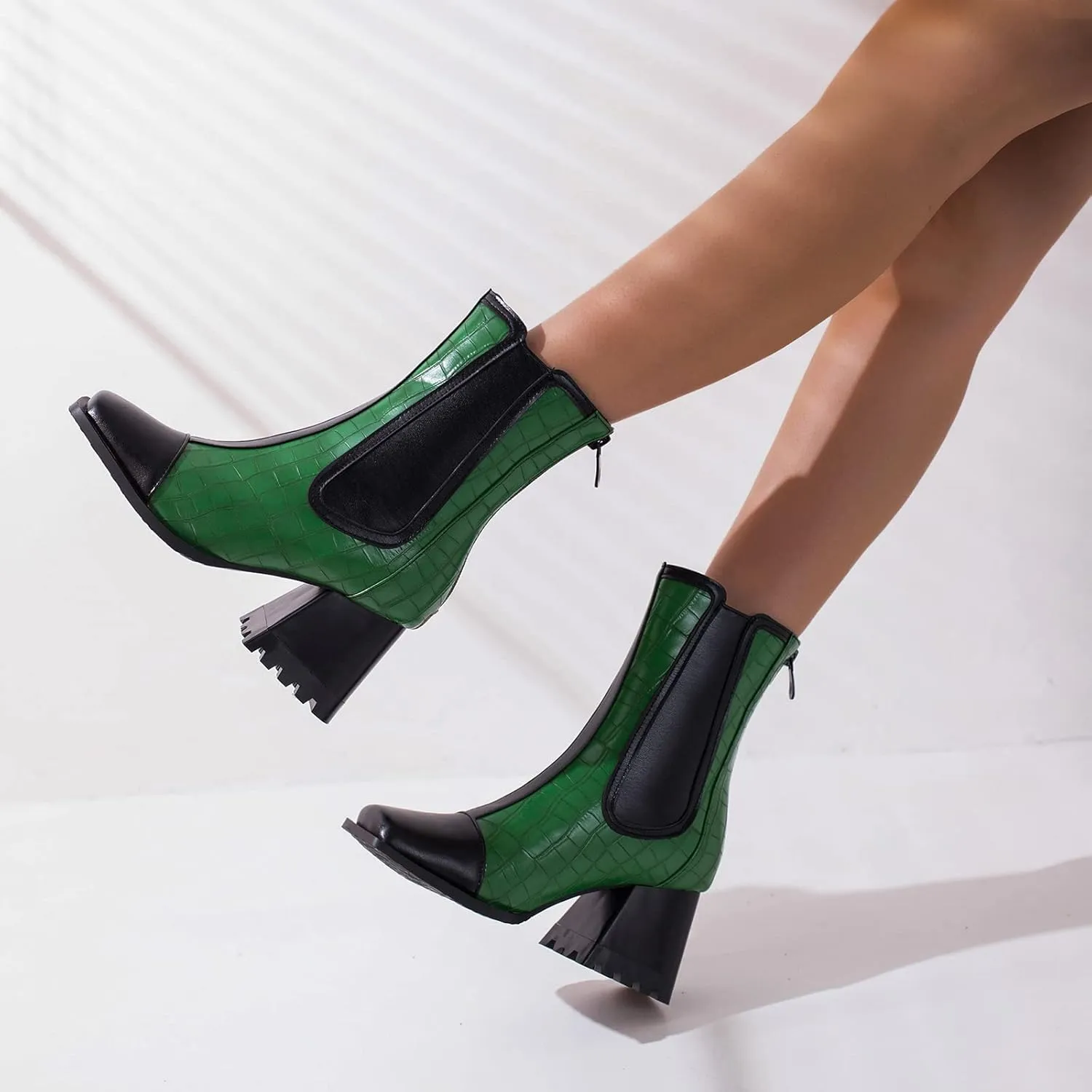 Wide Fit Block Heel Women Chelsea Boots Elastic Band