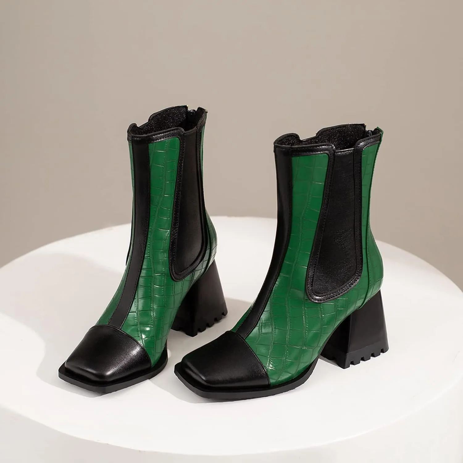 Wide Fit Block Heel Women Chelsea Boots Elastic Band