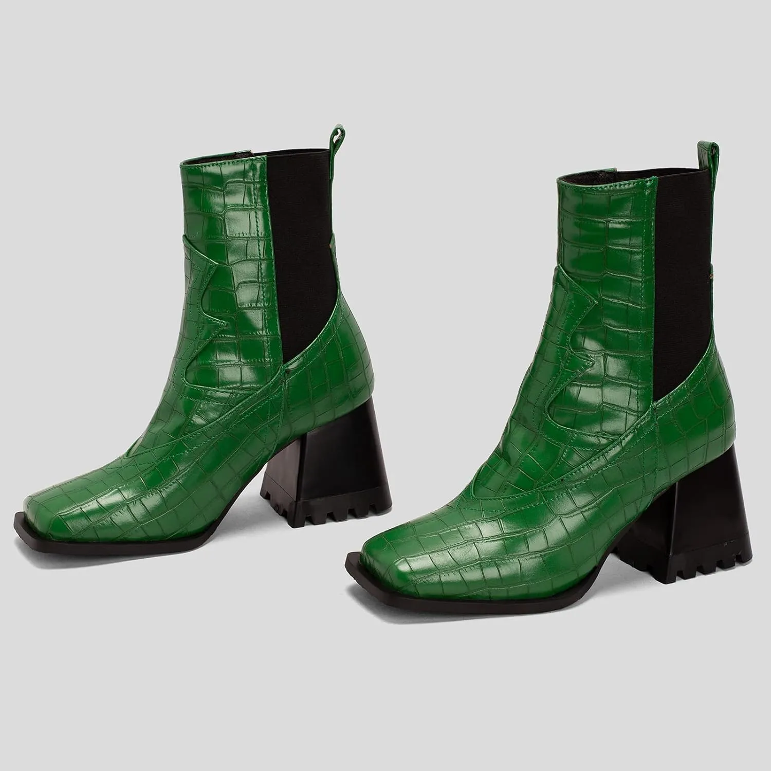 Wide Fit Block Heel Women Chelsea Boots Elastic Band
