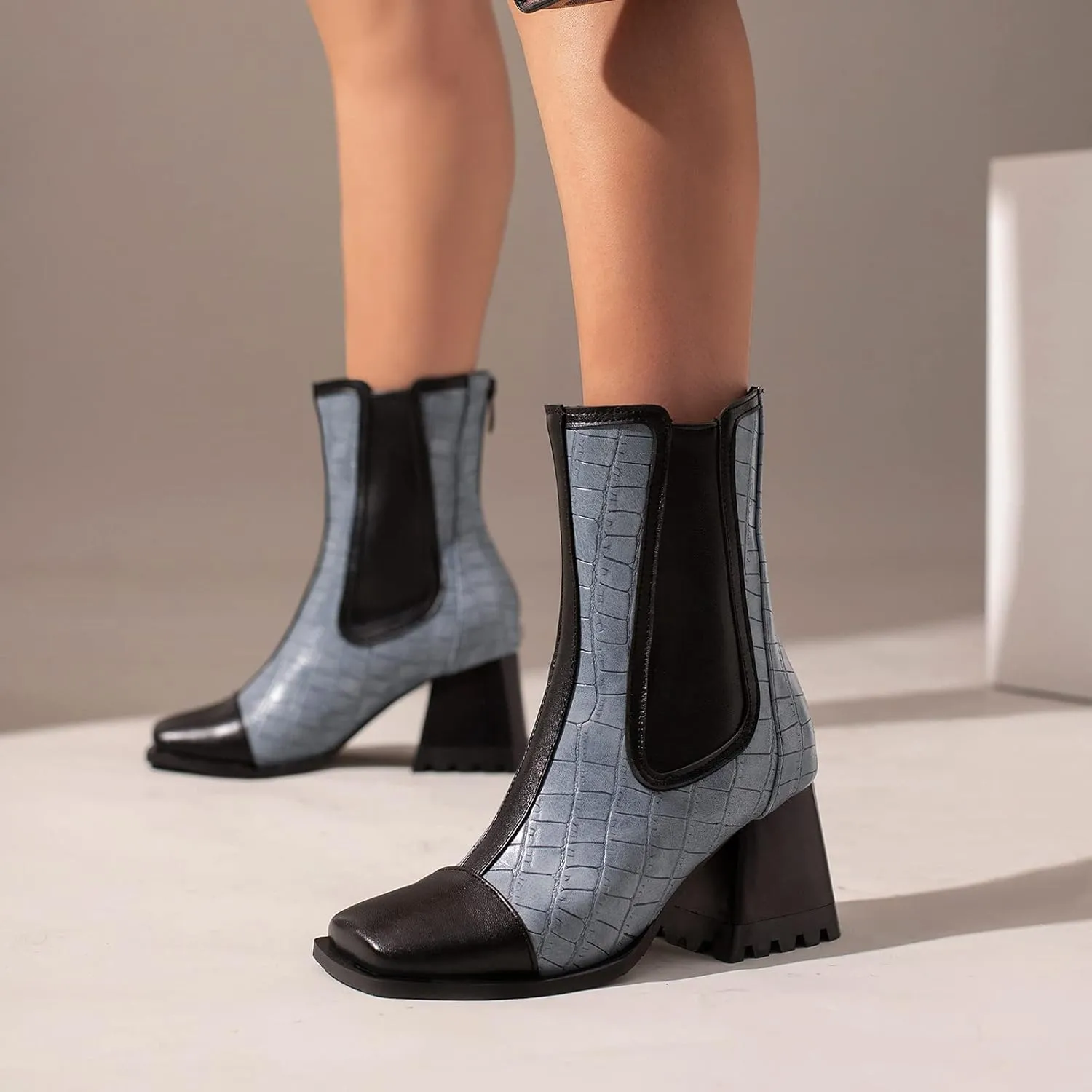 Wide Fit Block Heel Women Chelsea Boots Elastic Band