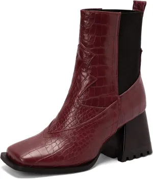 Wide Fit Block Heel Women Chelsea Boots Elastic Band