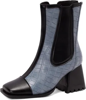 Wide Fit Block Heel Women Chelsea Boots Elastic Band