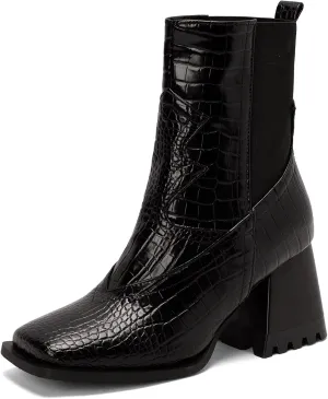 Wide Fit Block Heel Women Chelsea Boots Elastic Band