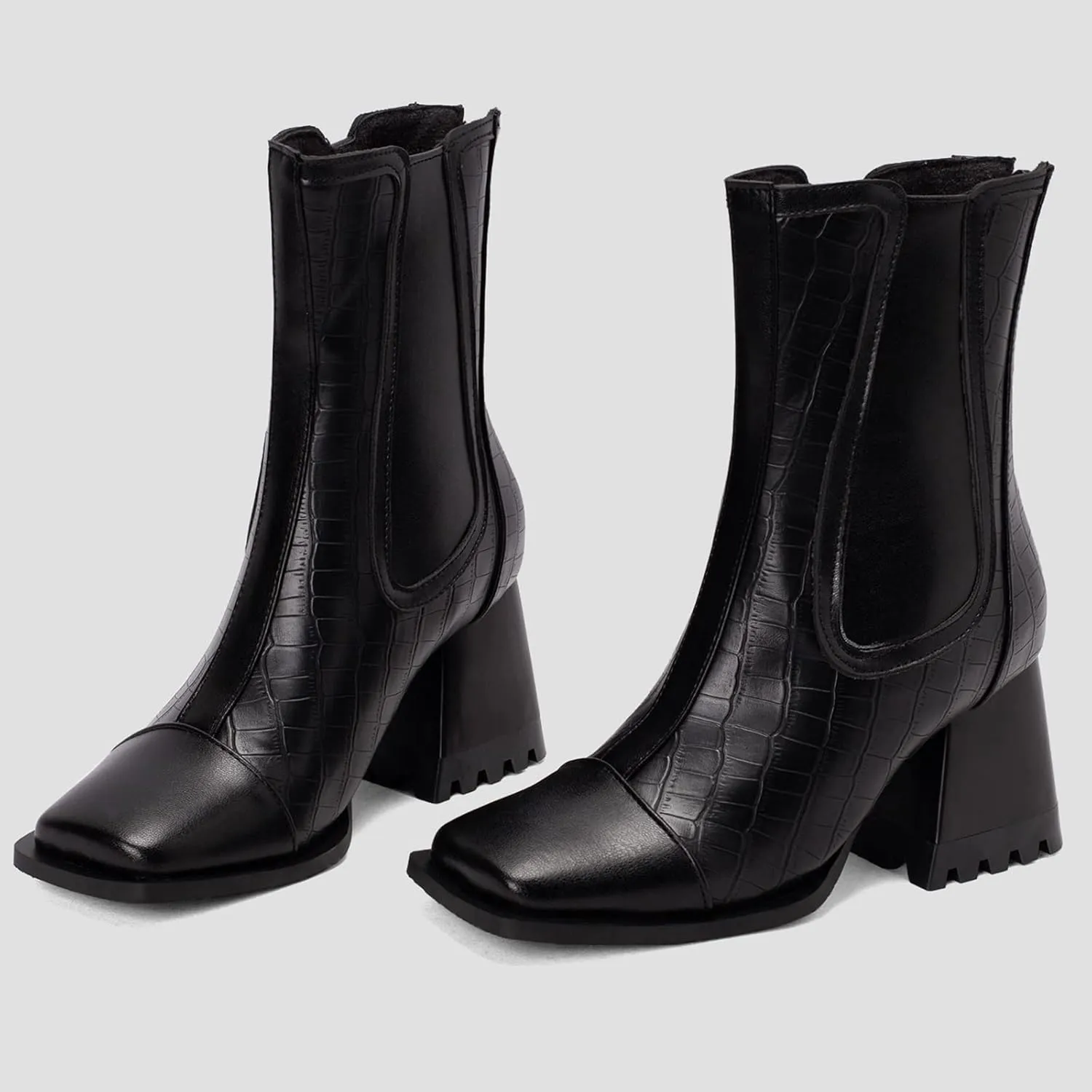 Wide Fit Block Heel Women Chelsea Boots Elastic Band