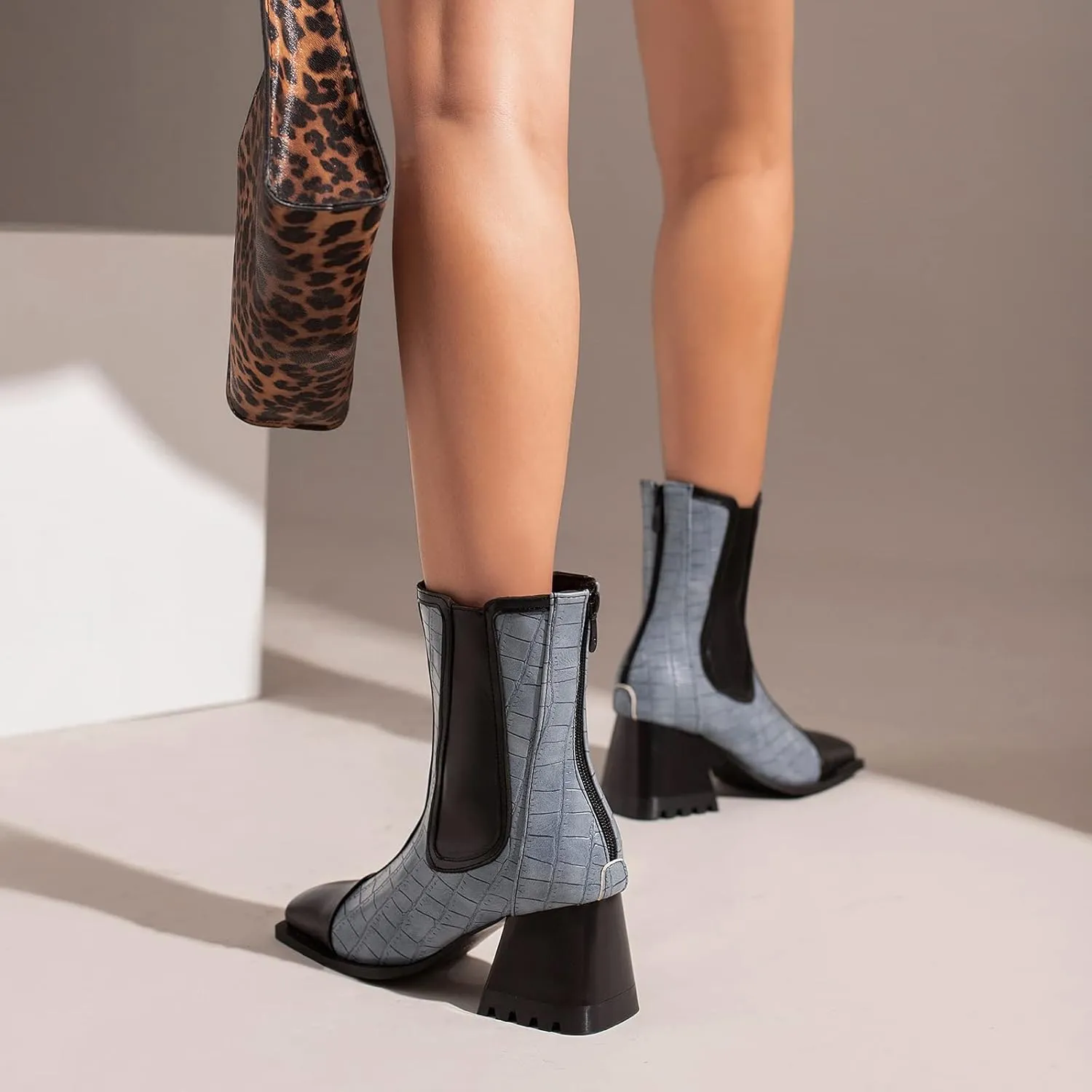 Wide Fit Block Heel Women Chelsea Boots Elastic Band