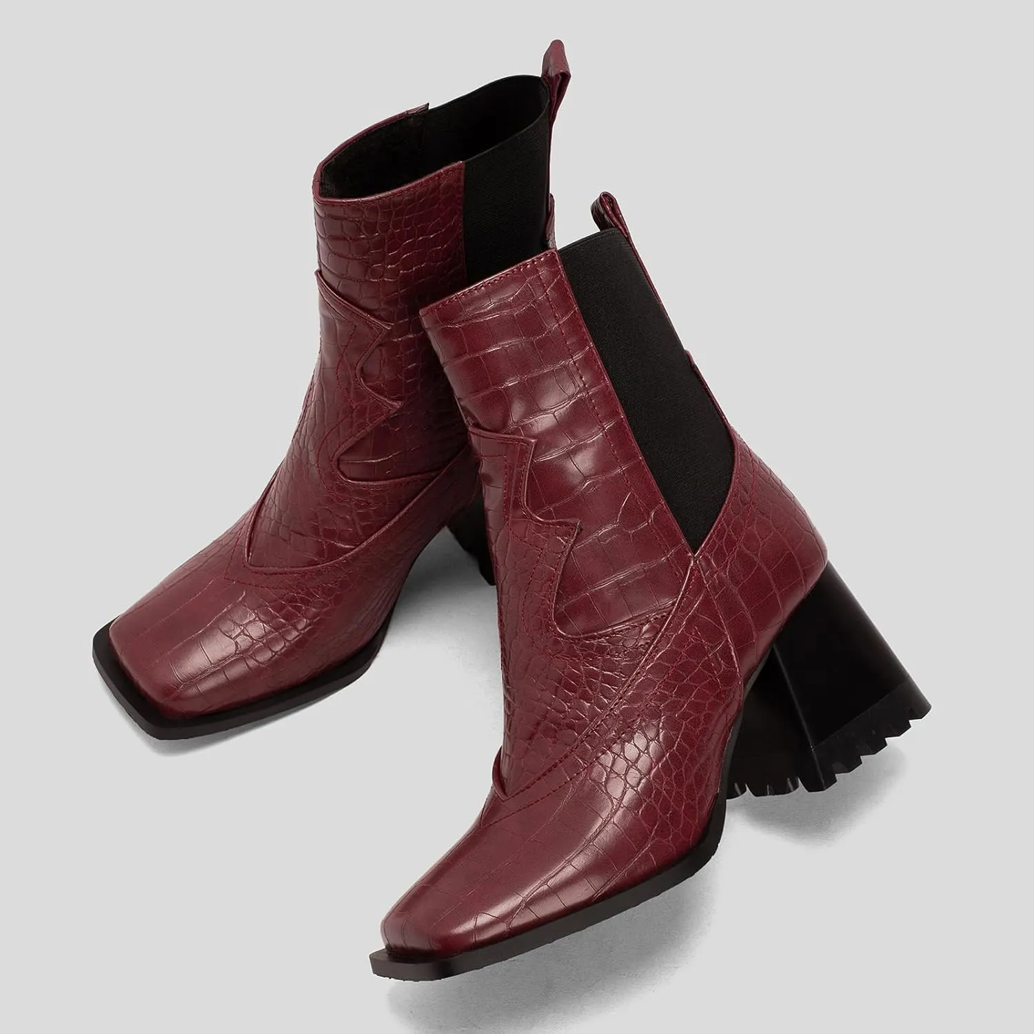 Wide Fit Block Heel Women Chelsea Boots Elastic Band