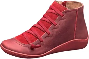 Wide Width Boots for Women Comfy Orthopedic Arch Support Walking Work Outdoor Hiking Ankle Boots Lightweight Lace Up Casual Sneaker