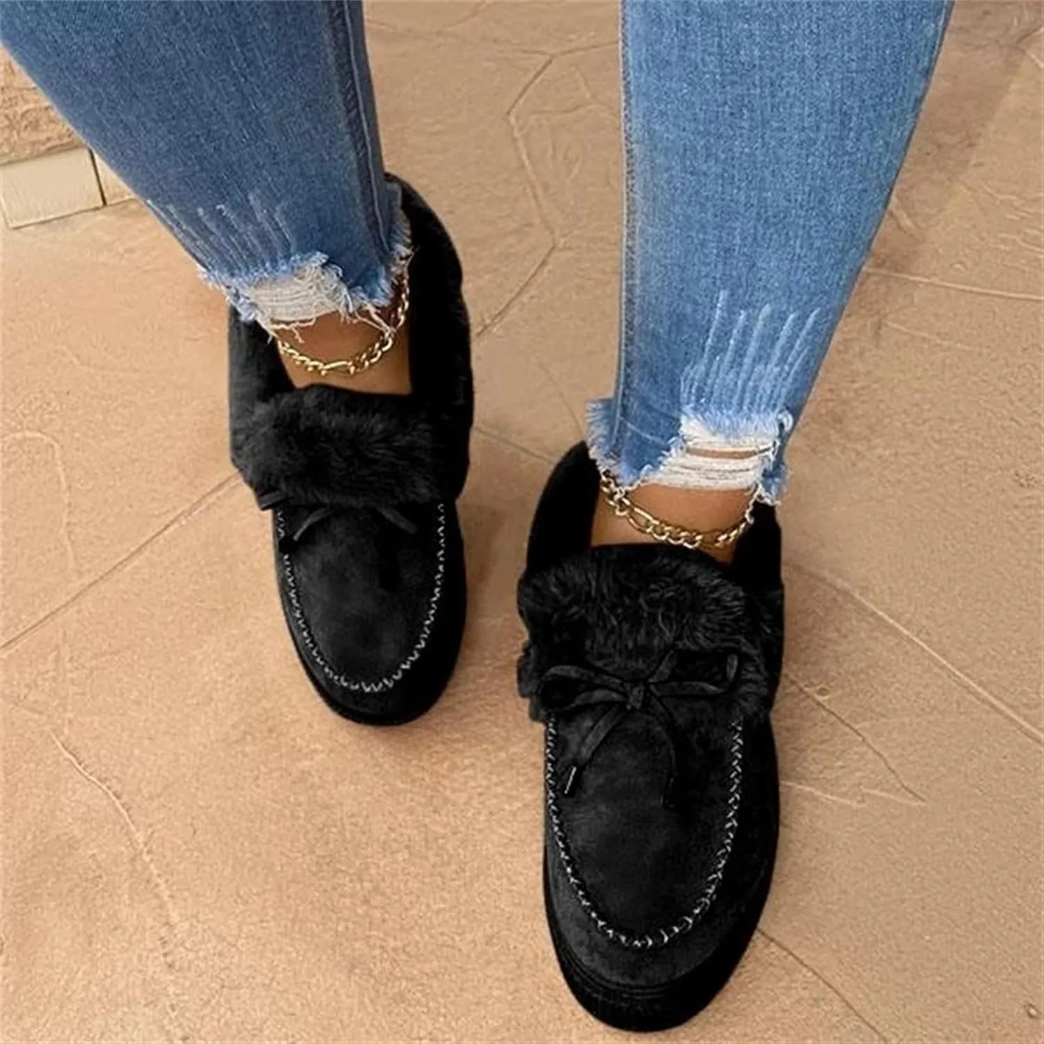Winter Boots For Women Fashion Warm Fur Lined Snow Boots Casual Trendy Comfortable Fuzzy Loafers Shoes Ankle Booties