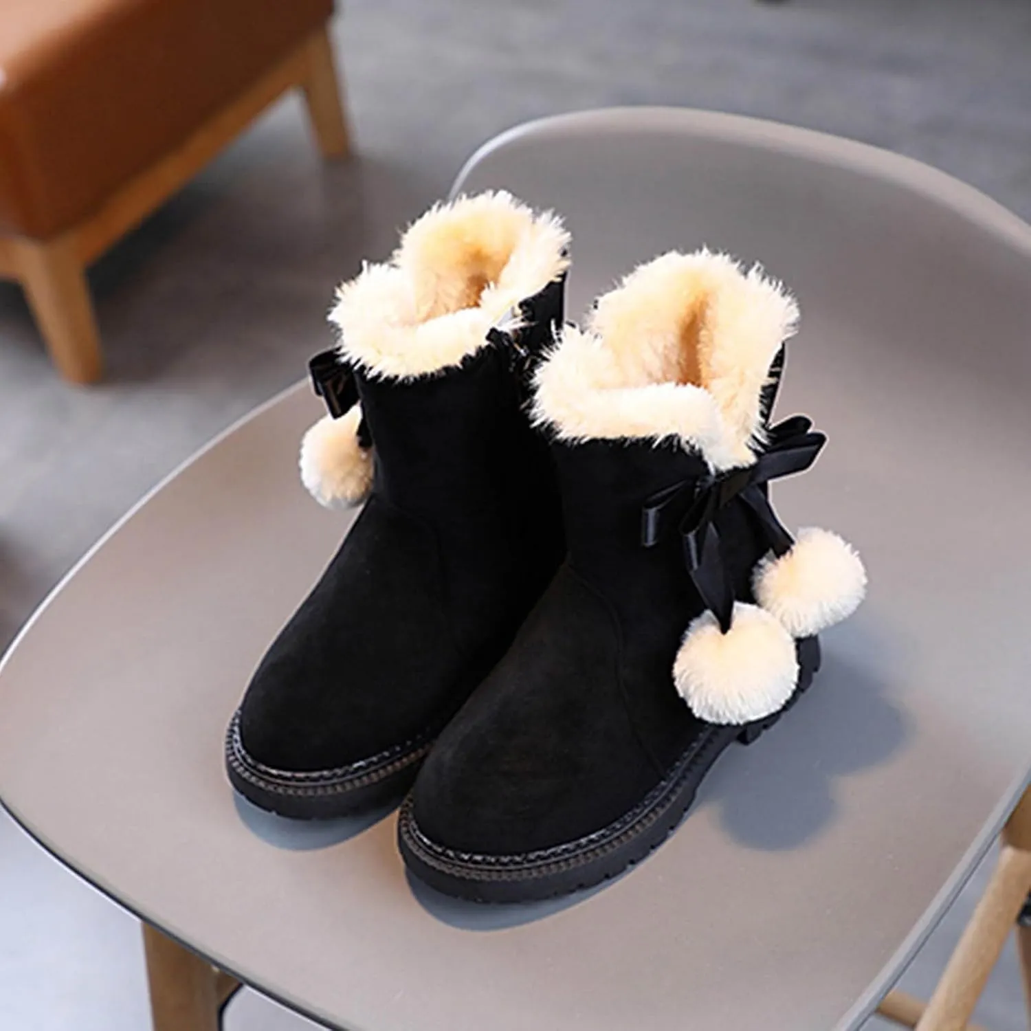 Winter Warm Boots for Girls Fuzzy Fleece Lined Cute Snow Boots Side Zipper Mid Calf Booties for Little Kids Big Kid