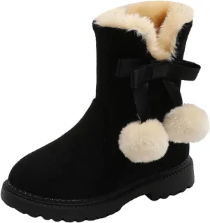 Winter Warm Boots for Girls Fuzzy Fleece Lined Cute Snow Boots Side Zipper Mid Calf Booties for Little Kids Big Kid