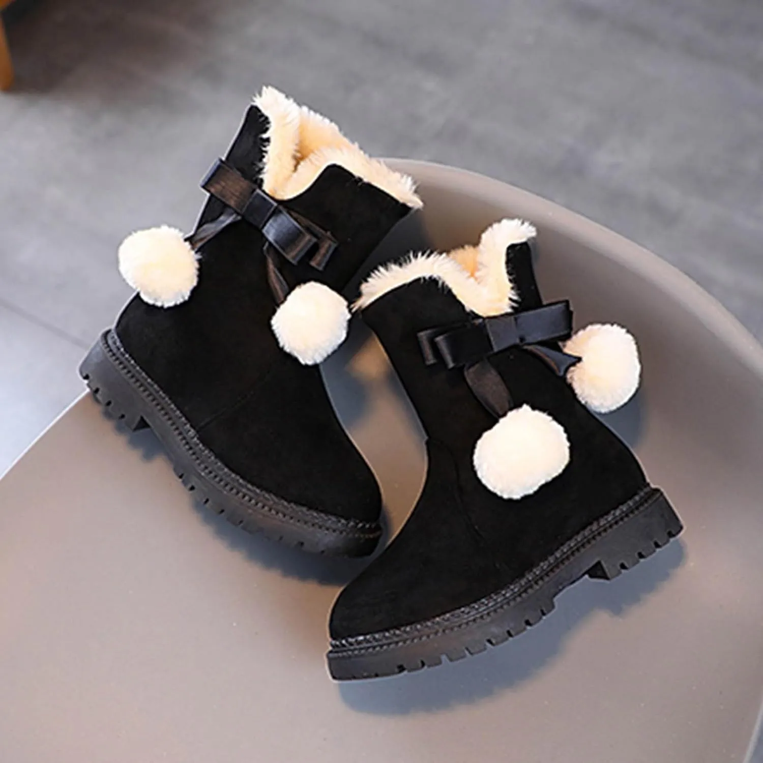 Winter Warm Boots for Girls Fuzzy Fleece Lined Cute Snow Boots Side Zipper Mid Calf Booties for Little Kids Big Kid