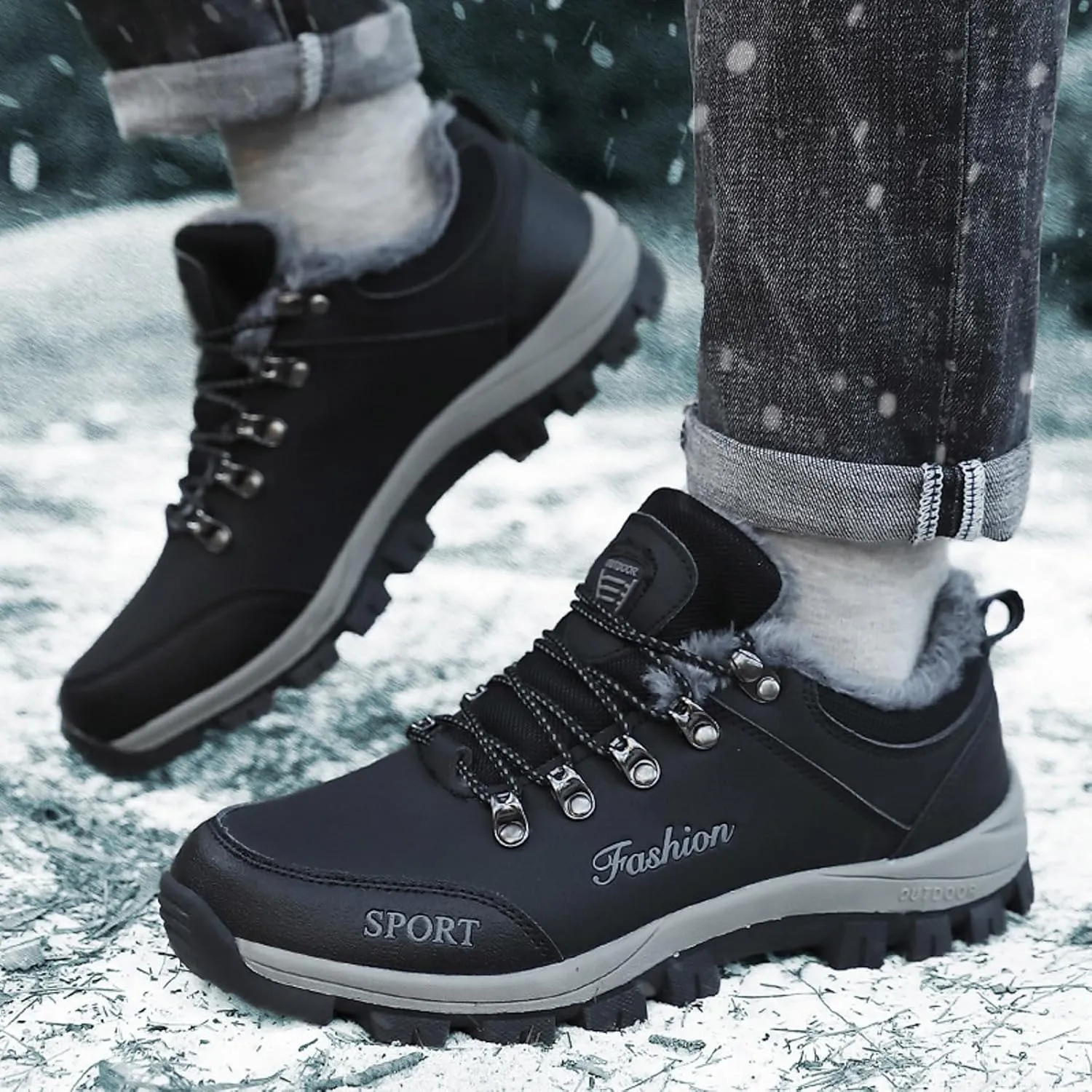 Winter Wool Warm Sport Shoes for Men Water Proof Insulated Snow Boots Lace Up Non Slip Shoes Lace Up Winter Shoes