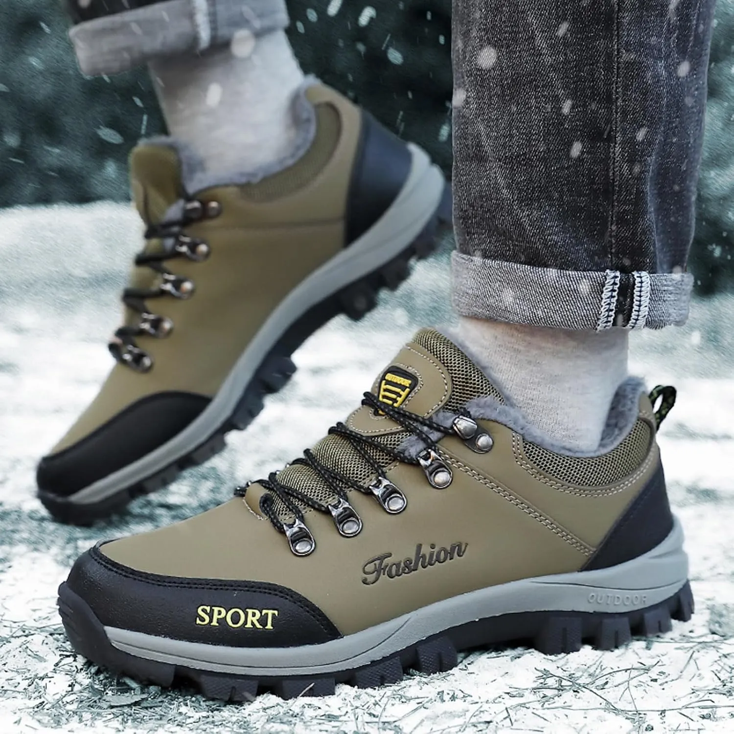 Winter Wool Warm Sport Shoes for Men Water Proof Insulated Snow Boots Lace Up Non Slip Shoes Lace Up Winter Shoes