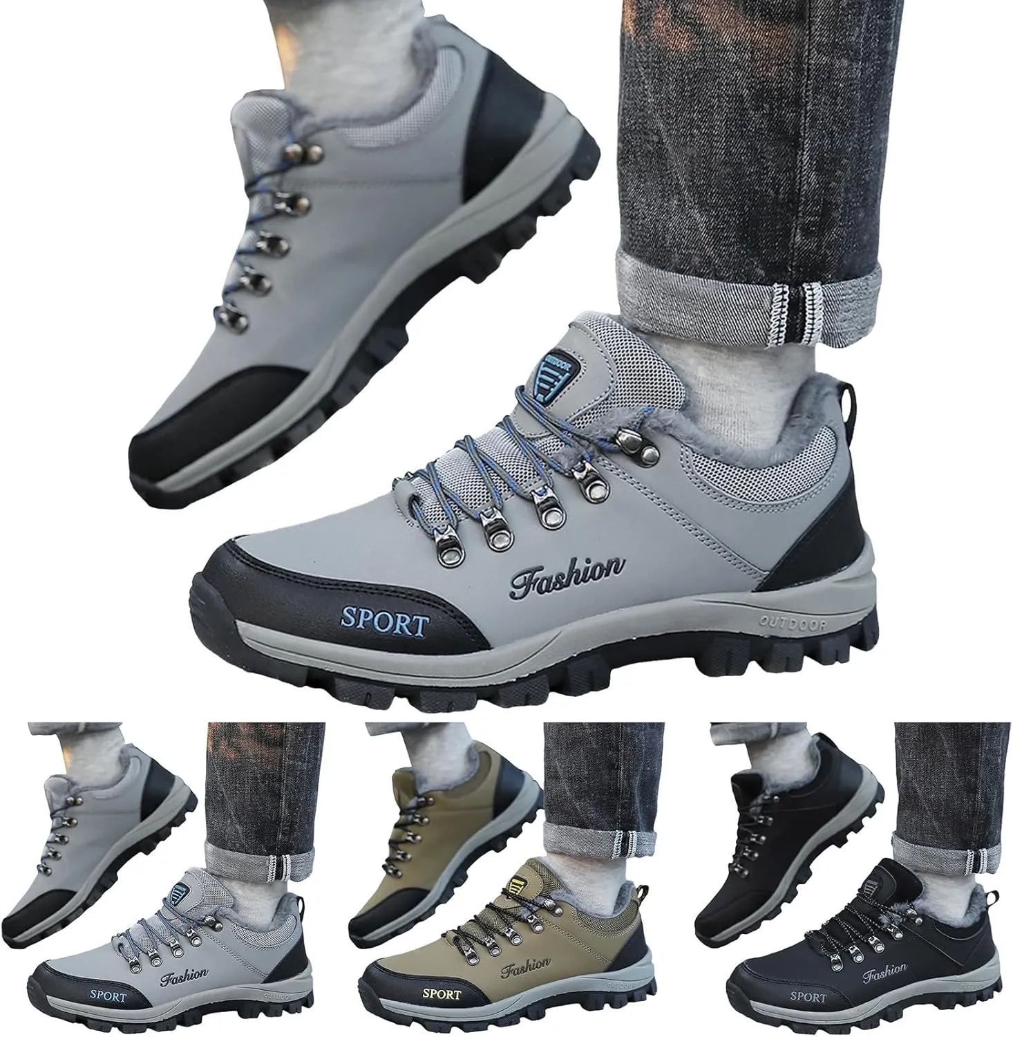Winter Wool Warm Sport Shoes for Men Water Proof Insulated Snow Boots Lace Up Non Slip Shoes Lace Up Winter Shoes