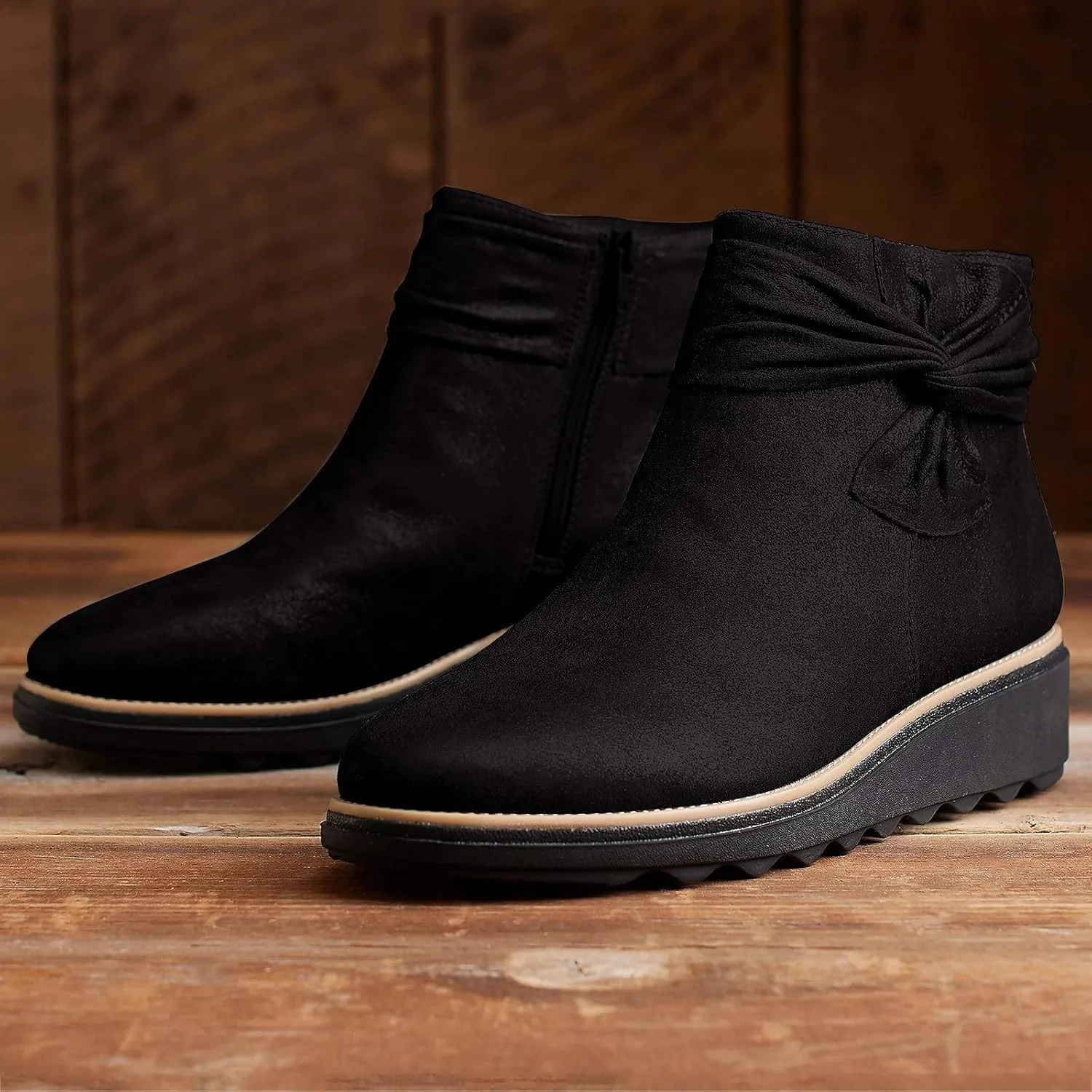 Women Ankle Boots Suede L𝐨w Heel Comfortable Platform Dress Shoes Slip On Wide Width Walking Shoes with Arch Support