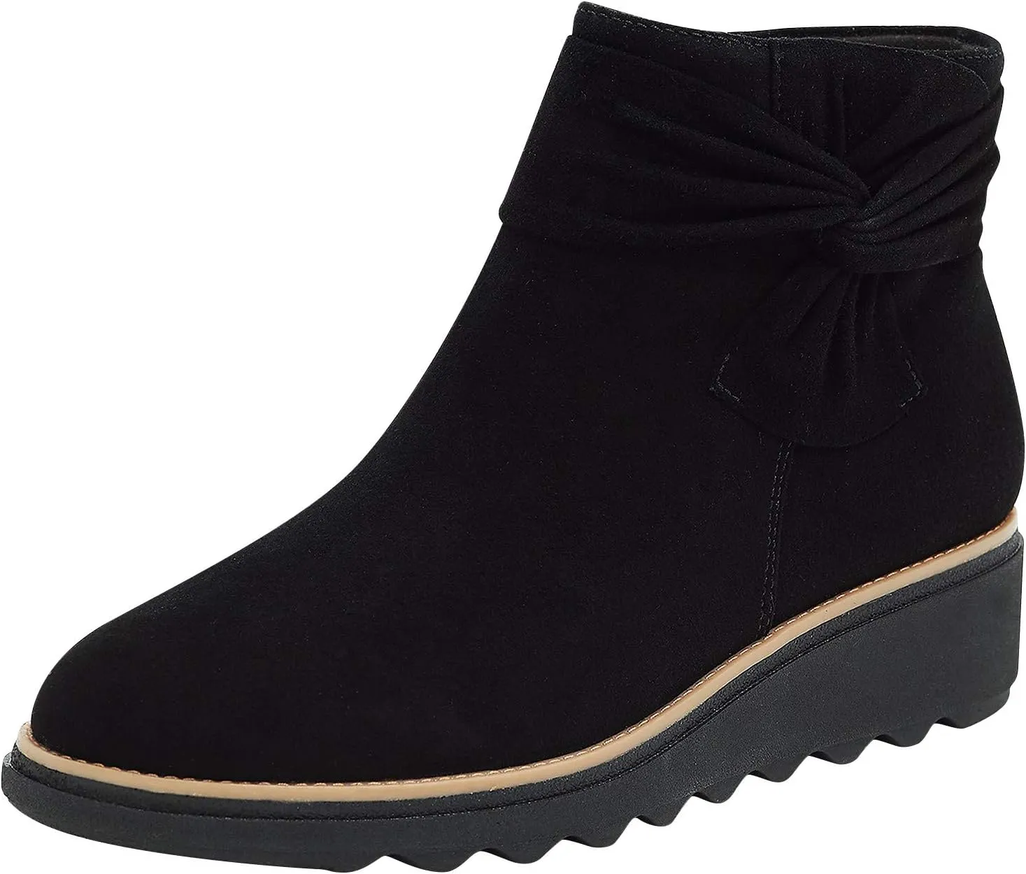 Women Ankle Boots Suede L𝐨w Heel Comfortable Platform Dress Shoes Slip On Wide Width Walking Shoes with Arch Support