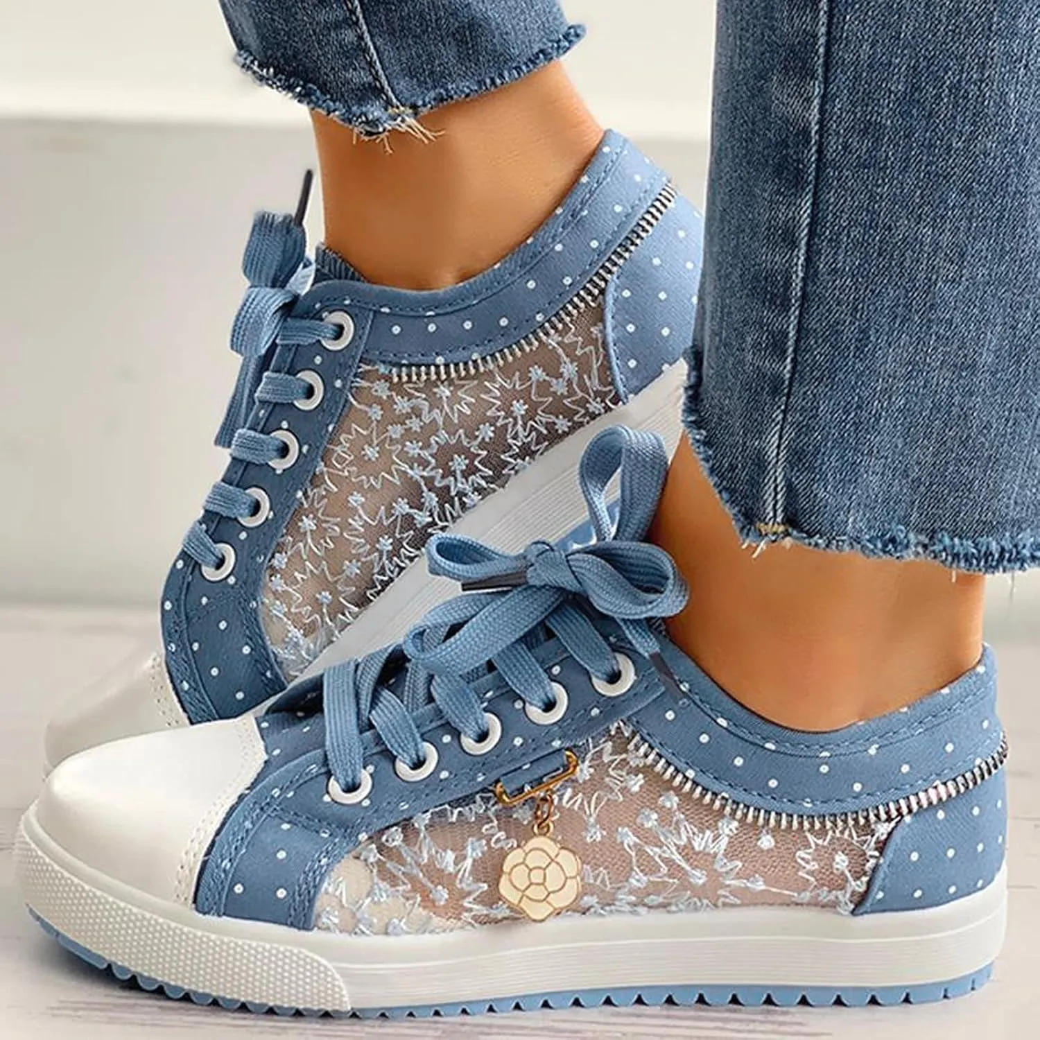Women Casual Shoes Up Mesh Pattern Lace Women's Hollow Lace Out Floral Fashion Summer Casual Shoes