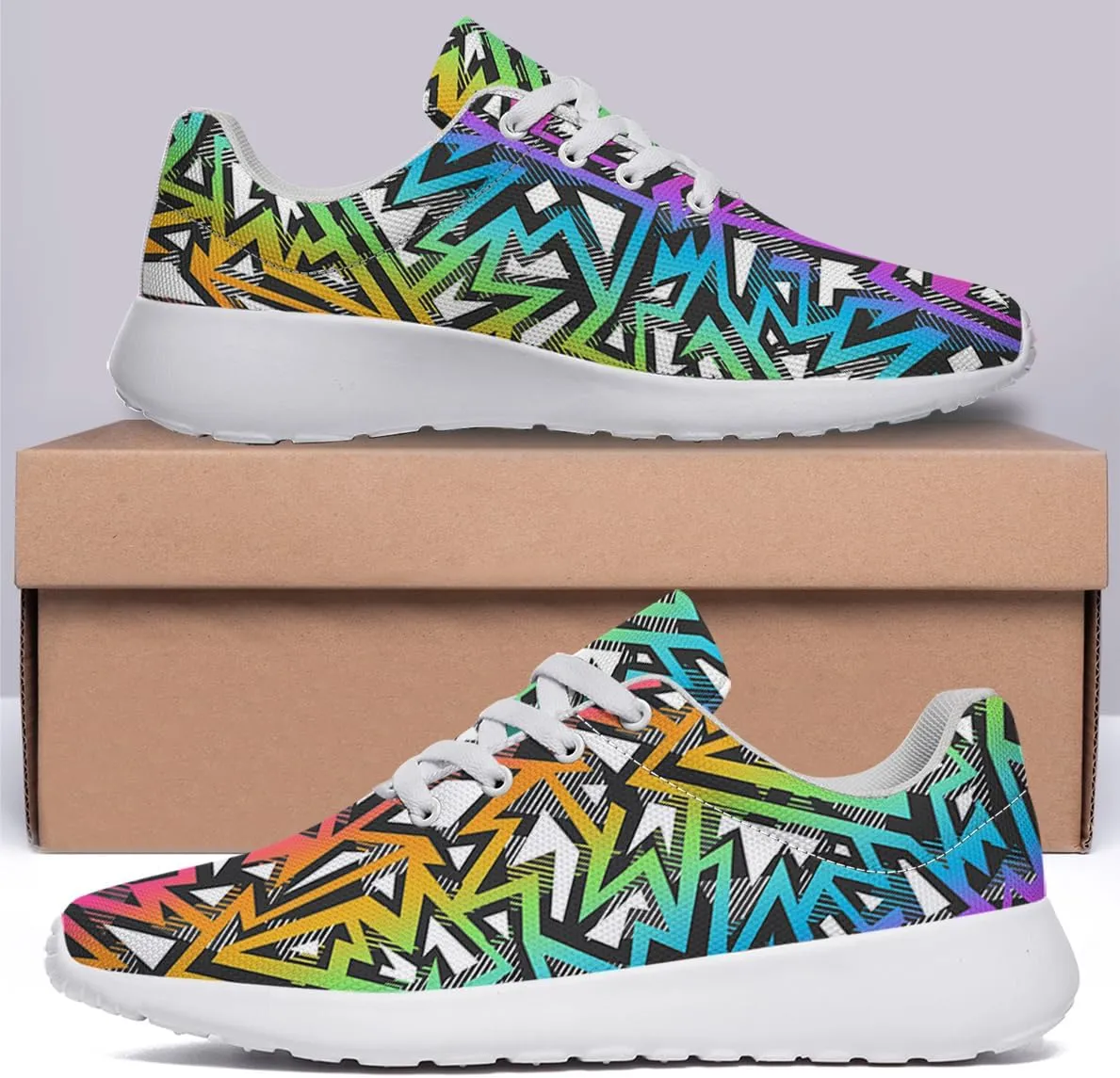 Women Men Colored Graffiti Shoes Personalited 3D Print Running Shoes Athletic Tennis Sneakers