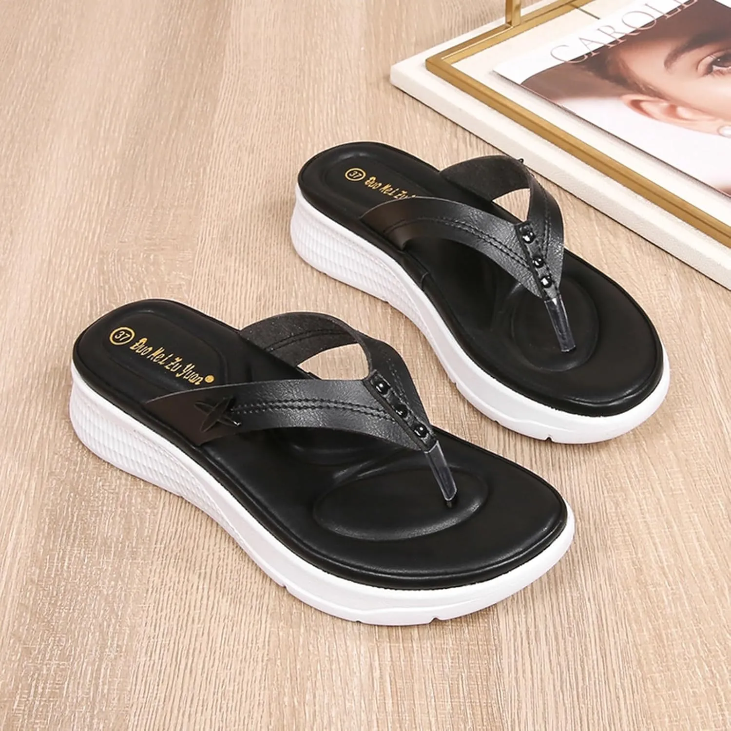 Women Shoes Comfortable Thick Sole Wedge Flip Flops Fashionable Outdoor Beach Sparkling Sandals for Women Wide Fit