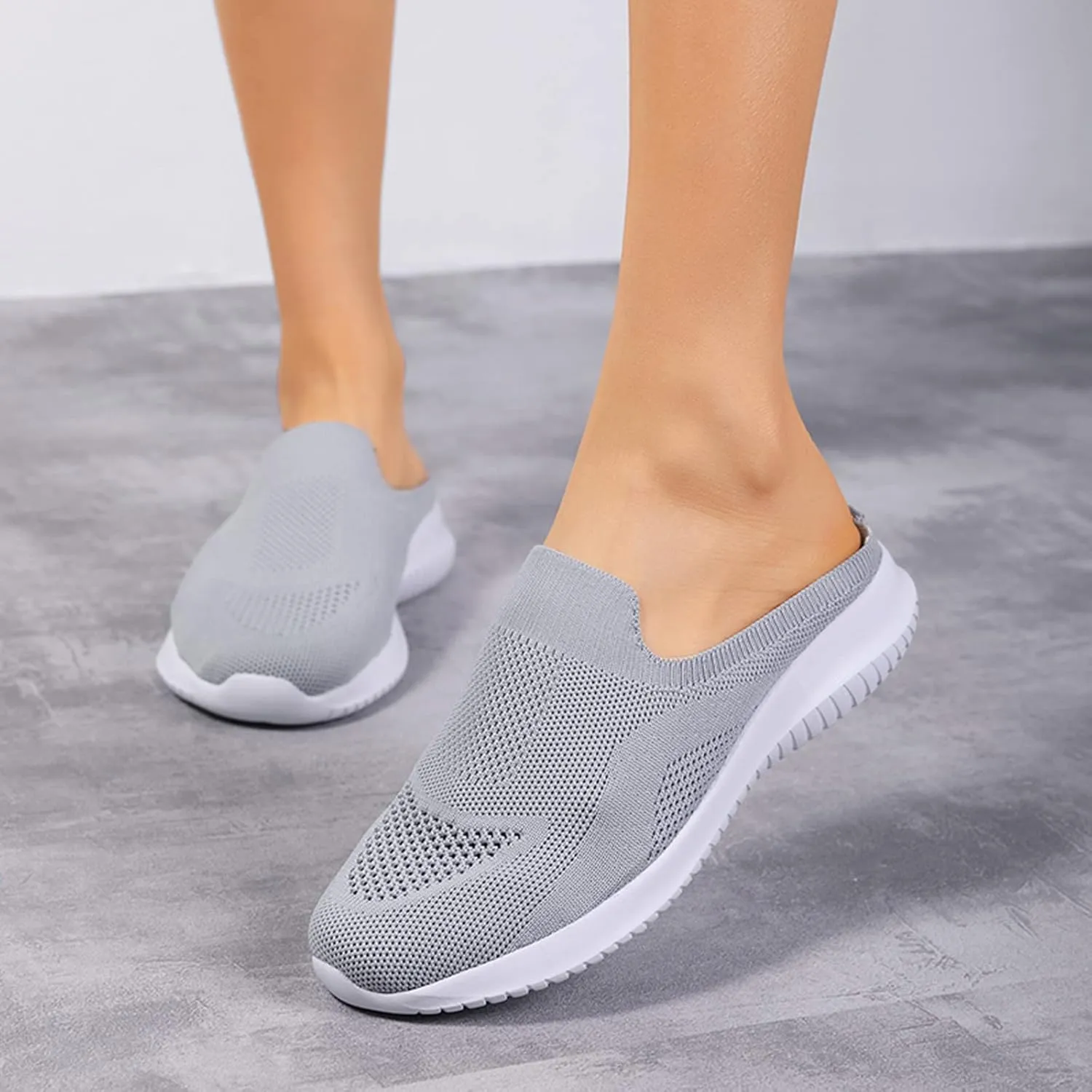 Women's Backless Slip On Mesh Sneakers Women's Max Cushioning Wide Sneaker Ladies Comfortable Wide Width House Work Shoes